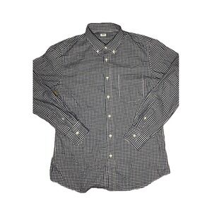 Uniqlo Soft Button Down Shirt Mens L Gingham Pattern Long Sleeve Blue Casual